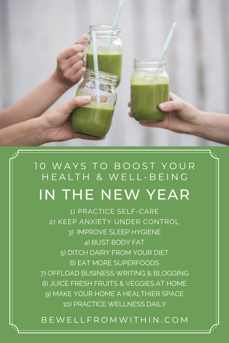 This graphic lists 10 ideas for boosting your health and well-being in the New Year
