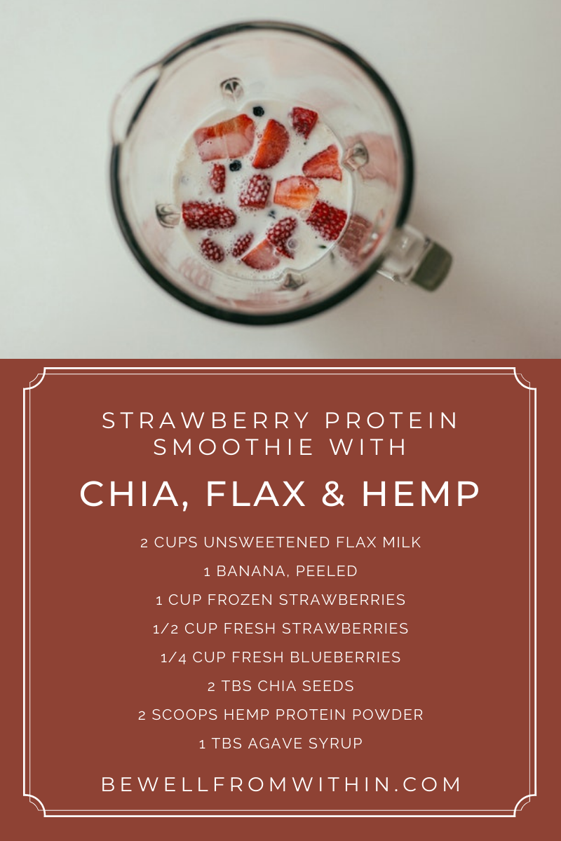 Strawberry Protein Smoothie with Chia, Flax, and Hemp